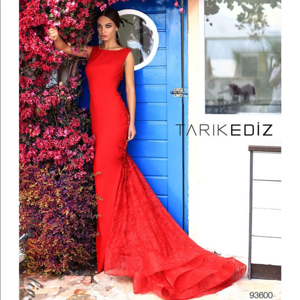 Tarik Ediz High Neckline Beaded Dress